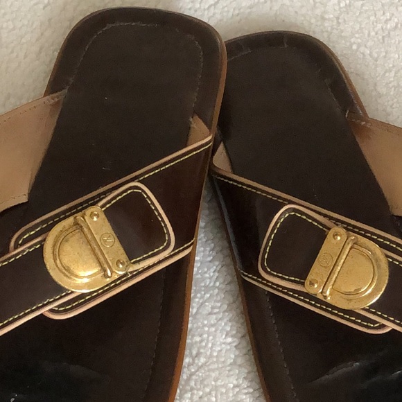 Louis Vuitton Authentic ladies sandals! Dust Bag! Vintage! brown/tan! 37 1/2 - Picture 2 of 15